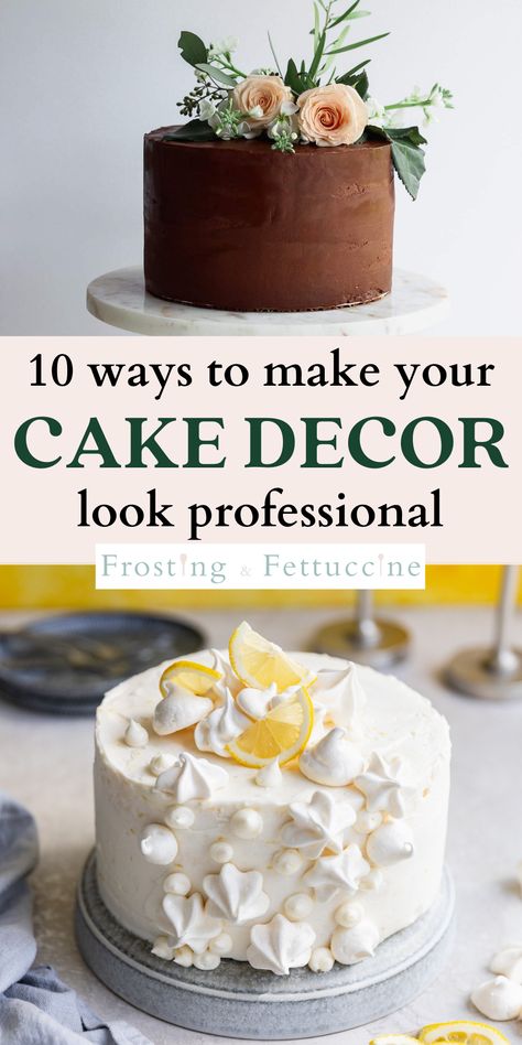 Learn how to frost a cake with these 10 easy cake decor tips! Yes even if you are a beginner, you can learn how to decorate a cake from start to finish like a pro! This cake tutorial will teach you how to stack, fill, frost, and decorate a cake to look professional. Cake Decorating Tips And Tricks, Simple Elegant Cakes, Decorating A Cake, Decorating Tips And Tricks, Finger Desserts, Professional Cake Decorating, 10 Cake, Decorate A Cake, Cake Decorating For Beginners