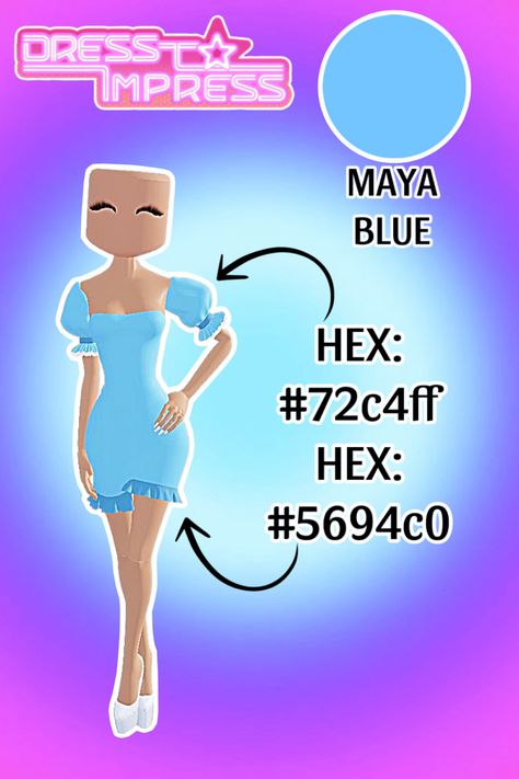 • 🏵️ • - #fyp #dti #dresstoimpress #dress #to #impress #roblox #dtiideas #aesthetic #outfitideas #dresstoimpressideas #idea #board #pin #robloxpin #robloxdti #robloxdresstoimpress Skin Color Codes Dress To Impress, Color Codes For Dress To Impress, Color Code Dress To Impress, Dress To Impress Color Codes, Blue Hex Code, Disney Movie Collection, Code Dress, Maya Blue, Colour Codes