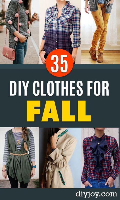 DIY Clothes for Fall - No Sew and Easy Designer Fashion Copycats - Tutorials for Making Your Own Clothing - Update Your Fall Wardrobe With These Cheap Shirts, Dresses, Skirts, Shoes, Scarves, Sweaters, Hats, Wraps, Coats and Bags - How To Dress For Success on A Budget - Free Sewing Tutorials for Beginners and Quick Fashion Upcycles for New Looks in 2018 http://diyjoy.com/diy-clothes-fall Diy Clothes Refashion No Sew, Diy Clothes Easy, Diy Clothes Tutorial, Diy Clothes Refashion Videos, Diy Clothes For Women, Diy Clothes Patterns, Green Clothes, Clothes For Fall, Clothes Upcycle