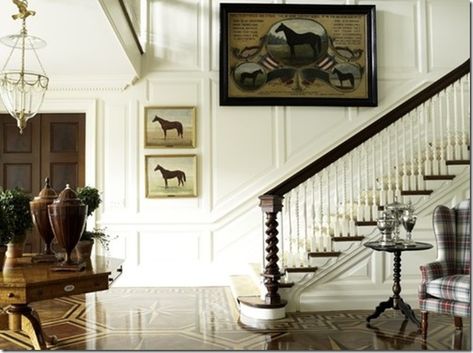 anthony baratta llc via houzz Equestrian Chic Decor, Victorian Staircase, Traditional Staircase, Equestrian Chic, Motif Art Deco, Stair Case, Equestrian Decor, Foyer Decorating, Horse Decor