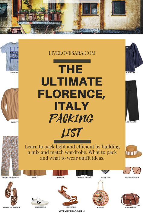 What To Pack For Florence Italy, Florence Summer Outfits, Italy Packing List Spring, Packing List Italy, Travel Wardrobe Summer, Italy Outfit Ideas, Spring Packing List, Pack For 10 Days, Italy In March