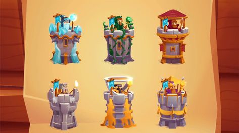 Tower Defense Concept Art, Isometric Game, Inside Castles, Toy Castle, Vfx Tutorial, Tower Games, Environment Props, Castle Tower, Gaming Banner