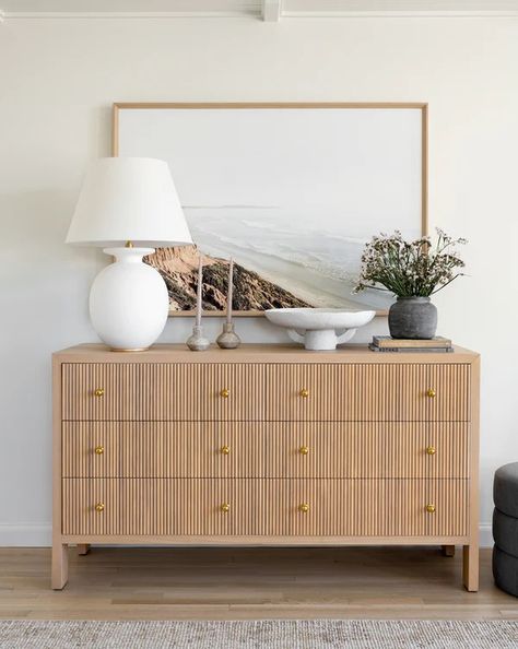 Dressers Both Small and Large For Your Rooms - McGee & Co. Beige Bedroom Dresser, Mcgee And Co Dresser, Minimalist Dresser Styling, Large White Dresser, White Dresser Styling, Decorated Dresser Top, Organic Modern Dresser Decor, Beige Dresser Bedroom, Modern Wood Dresser