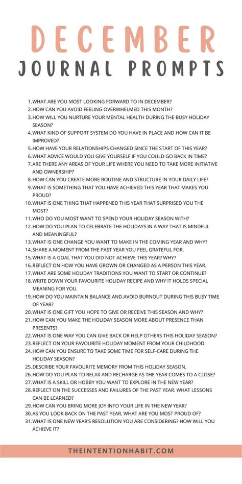 These December journal prompts will help you reflect on the year through your daily journal habit. As we transition into December, this collection of journal prompts is crafted to inspire your journaling journey and maintain the momentum of your journaling practice, serving up a fresh dose of inspiration every day. December writing prompts. Writing prompts for December. Journal prompts for December daily journaling. December Prompts 2023, Christmas Journal Ideas Writing Prompts, Journal Prompts For December, Holiday Journal Prompts, December Daily Prompts, Journal Prompts December, New Year Prompts, 365 Days Of Journal Prompts, December Journal Ideas