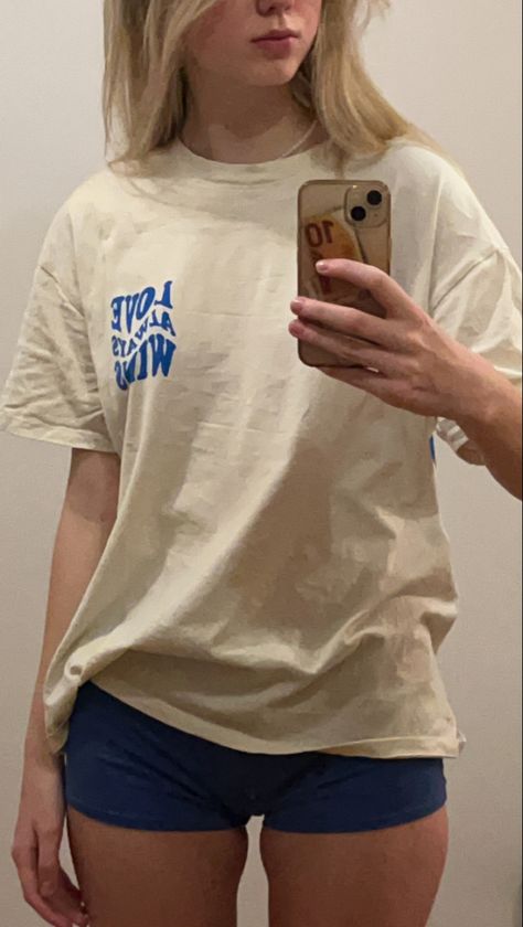 Pj, pj’s, blue, oversized, t-shirt, shorts, aesthetic, clean girl, oversized T-shirt Oversized Sleep Shirt Aesthetic, Big T Shirt Pajamas, Sleep Shorts Aesthetic, Summer Outfits Big Tshirt, Comfy T Shirts, Big Shirt Pajamas Aesthetic, Oversized Shirt Pjs, Sleep Shirt Aesthetic, Shorts With Baggy Shirt