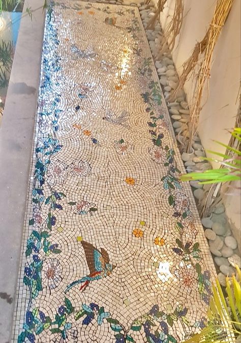 Custom mosaic order, Mosaic art, Mosaic artist, Custom mosaic tile, Tile mosaic path with mosaic butterflies and mosaic birds Mosaic Dragonflies, Man Apartment, Mosaic Pathway, Mosaic Butterflies, Instagram Mosaic, Mosaic Rug, Mosaic Walkway, Front Path, Custom Mosaic Tile