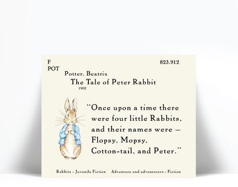 Library Classification, Tale Of Peter Rabbit, Literary Art, Library Catalog, Literature Quotes, Print Book, Beatrix Potter, Peter Rabbit, Original Illustration