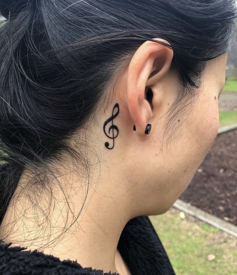 Behind The Ear Tattoo Ideas Music, Treble Clef Tattoo Behind Ear, Behind Ear Tattoos, Pretty Tips, Ear Tattoos, Henna Ideas, 3 Tattoo, Gothic Tattoo, Image Swag