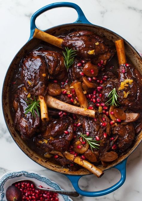 Braised Lamb Shanks with Winter Fruits - Simple Bites Lamb For Thanksgiving, Lamb Thanksgiving Recipes, Lamb Shank Slow Cooker, Italian Winter Food, Holiday Lamb Recipes, Christmas Lamb Dinner, Florida Thanksgiving, Iftar Ideas, Tavern Food