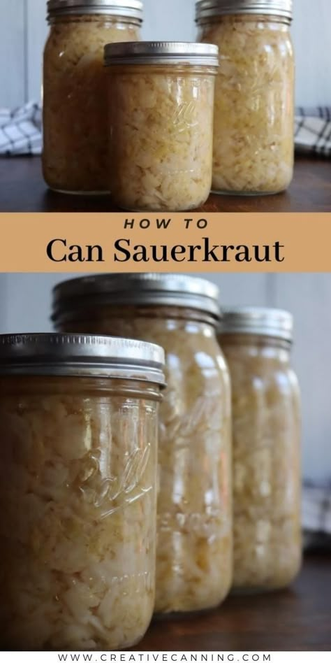 Canning Sauerkraut Without Fermentation, Saurkraut Recipes Canning, Canning Sauerkraut Recipes Mason Jars, Homemade Sauerkraut In A Crock, Refrigerator Sauerkraut, Canning Kraut In Jars, Sourkrout Recipes Canning, How To Can Sauerkraut, Canning Sauerkraut Recipes