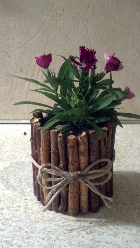 Tin Can Plant Pots, Homemade Plant Pots Diy, Homemade Flower Pots, Tin Can Flower Pots, Terracotta Pots Diy, Twig Crafts, Home Backyard, Twig Art, Deco Champetre