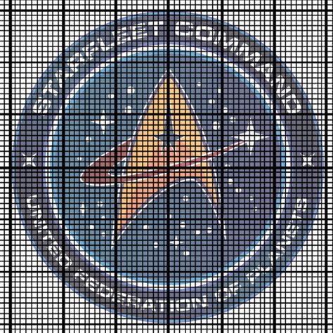 Starfleet Command badge (Star Trek) cross stitch Mst3k Cross Stitch, Star Trek Cross Stitch Patterns, Star Trek Pixel Art, Nerd Cross Stitch, Star Trek Cross Stitch, Geeky Cross Stitch, Geek Cross Stitch, Nerd Crafts, Fantasy Cross Stitch