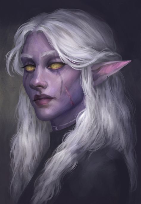 Immortalism and Interplanetarianism — kupieckorzenny: Anaphora Commission... Elf Necromancer Art, Dark Elf Druid, Tiefling White Hair, Purple Tiefling, Purple Tiefling Female, Purple Tiefling White Hair, Mroczny Elf, Purple Hair Elf Fantasy Art, Half Drow