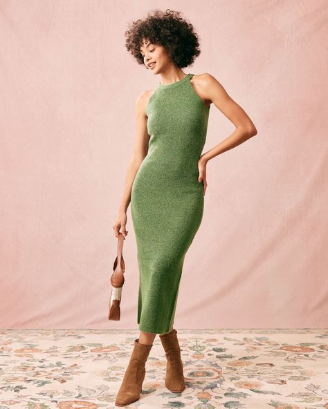 Chic Green Knit Midi Dress, Green Knit Vacation Dress, Green Sleeveless Knit Dress, Green Ribbed Bodycon Midi Dress, Green Ribbed Knit Dress, Green Knit Dress, Knit Tank Dress, Ribbed Maxi Dress, Tailored Clothes