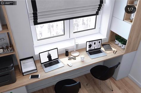 Desk Against Window, Bedroom Ideas Kids, Home Office And Gym, Bedroom Office Combo, Room Interior Ideas, Small Room Interior, Guest Bedroom Home Office, Kids Bedroom Ideas, Modern Home Offices