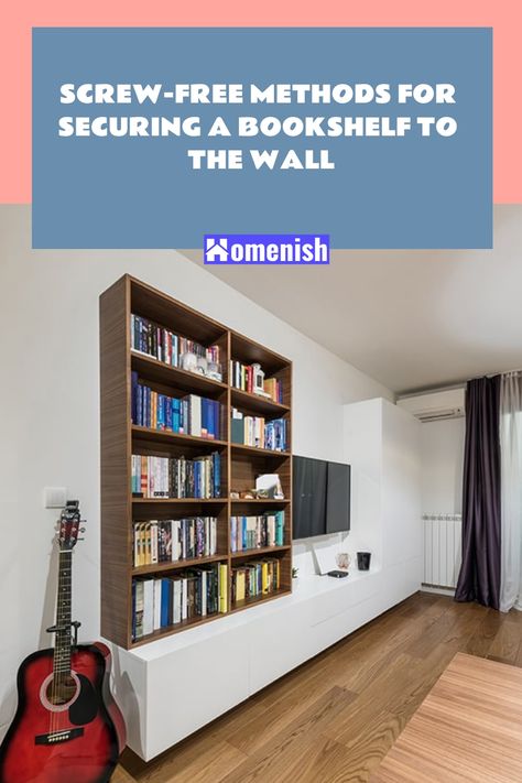 Securing a bookshelf to the wall is important for safety, but what if you don’t want to use screws? This article provides alternative methods for attaching your bookshelf securely without damaging your walls. Learn how with these easy-to-follow instructions. Standing Bookshelf, Property Ideas, Bookshelf Cabinet, Tall Bookshelves, Standing Shelves, Diy And Home Improvement, Bookshelves Diy, Wooden Planks, Wall Anchors