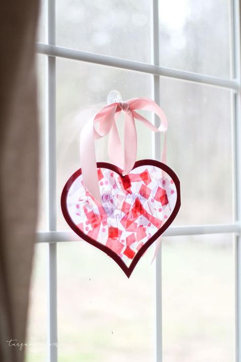 Tissue Paper Stained Glass Valentine's Kid Craft Coffee Creamer Bottle Crafts, Crafts Aesthetic, Paper Sun, Tissue Paper Crafts, Creative Origami, Easy Valentine Crafts, Kid Friendly Crafts, Valentine's Day Crafts For Kids, Room Mom