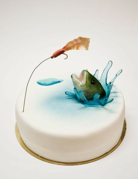 Fish Cake Birthday, Fishing Cake Topper, Father's Day Cake, Dad Birthday Cakes, Fishing Birthday Party, Fathers Day Cake, Birthday Cakes For Men, Fishing Birthday, Birthday Party Food