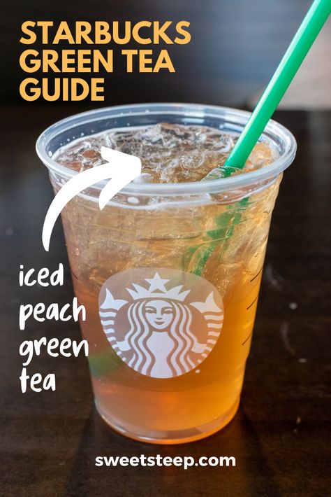 Do you go into Starbucks and see all the green tea and matcha drinks on the menu and not know exactly what they are? In this helpful guide to Starbucks Green Tea and Matcha teas, I show all the green tea and matcha drinks: iced, hot, lattes and frappuccinos and provide the ingredients, calories and caffeine for each. #starbucks #greentea #matcha #latte #tea #drinks Peach Tea Lemonade Starbucks, Starbucks Recipes Green Tea, Green Tea Starbucks Drinks Healthy, Healthy Starbucks Tea Drinks, Green Tea Refresher Starbucks, Starbucks Iced Peach Green Tea Lemonade, Starbucks Teas Recipes, Starbucks Iced Tea Drinks Recipe, Starbucks Iced Green Tea Recipe