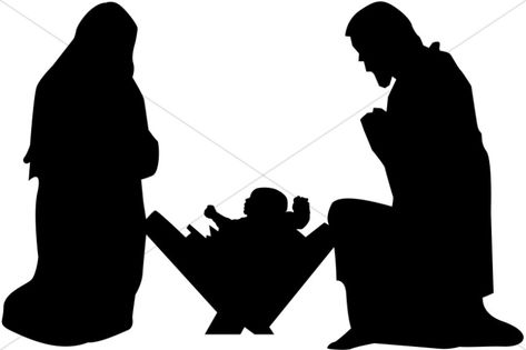 Mary, Joseph and Baby Jesus Silhouette Nativity Sketch, Jesus Stencil, Jesus Silhouette, Nativity Scene Silhouette, Baby Jesus Craft, Bible Class Activities, Nativity Clipart, Mary Joseph And Baby Jesus, Imprimibles Halloween