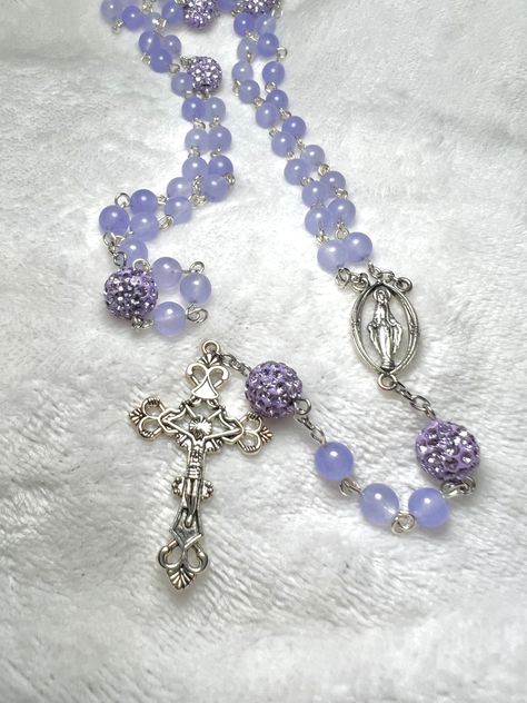 Purple Rosary, 2024 Manifesting, Manifesting Board, Blue Rosary, Black Amethyst, Rosary Catholic, Rhinestone Studs, Purple Lilac, Rosary