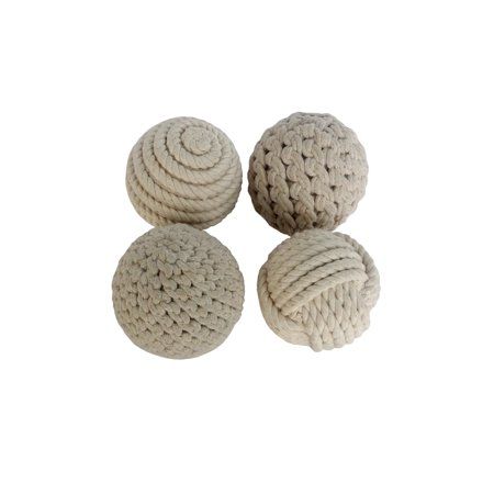 Decmode Natural 4 Inch Rope Balls - Set of 4, Brown Rope Weave, Decorative Basket, Plant Fibres, Vase Fillers, Boho Chic Furniture, Jute Rope, Boho Chic Decor, White Home Decor, Wooden Bowls