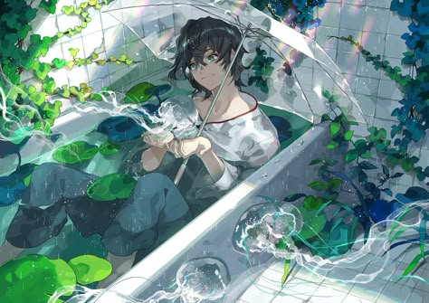 Umbrella Drawing, Transparent Umbrella, Anime Drawings Boy, 영감을 주는 캐릭터, Boy Art, Anime Background, Anime Scenery, Pretty Art, Anime Images