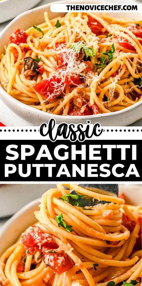 This Spaghetti Puttanesca is filled with the spicy, bold flavors of garlic, chili flakes, anchovies, olives, and capers. It’s an easy, classic dish you'll adore! Spaghetti Puttanesca, Easy Pasta Dinner Recipes, Pasta Puttanesca, Frozen Pasta, Easy Pasta Dinner, Easy Spaghetti, Pasta Dinner Recipes, Chili Flakes, Classic Dishes