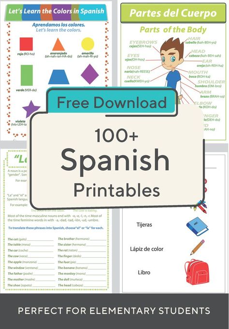 Help your child learn Spanish with this great collection of printables. #downloadnow #printables #worksheets #Spanish #foreignlanguage #educationdot Preschool Spanish Lessons, Spanish Printables, Spanish Learning Activities, Preschool Spanish, Spanish Classroom Activities, Learning Spanish For Kids, Spanish Curriculum, Homeschool Spanish, Spanish Lessons For Kids