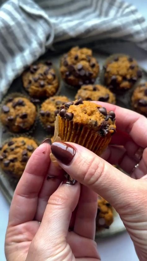 Mini Pumpkin Chocolate Chip Muffins | Skinnytaste | Skinnytaste · Original audio Pumpkin Chocolate Chip Muffins, Pumpkin Chocolate Chip, Pumpkin Chocolate Chips, Chocolate Chip Muffins, Pumpkin Chocolate, Mini Pumpkins, Chocolate Chip, Muffins, Chips