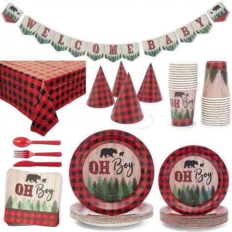 Serves 24 Oh Boy Lumberjack Buffalo Plaid Baby Shower Party Supplies Decorations : Target Buffalo Plaid Party, Plaid Baby Shower, Welcome Baby Banner, Party Supply Kits, Target Store, Lumberjack Baby Shower, Lumberjack Baby, Plastic Party Plates, Baby Boy Shower Party