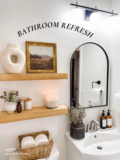 Sink Decor, Guest Bathroom Decor, Bathroom Shelf Decor, Simple Bathroom Decor, Restroom Decor, Bathroom Design Decor, Guest Bathrooms, Bathroom Refresh, Bathroom Inspiration Decor