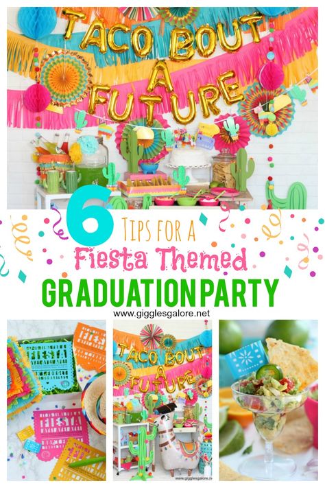 6 tips for a Fiesta Themed Graduation Party! #graduationparty #fiesta #partyideas #parties #graduation #gradparty Fiesta Senior Party, Taco Theme Graduation Party, Final Fiesta Graduation Party, Taco Bout A Future Graduation Party, Nacho Graduation Party, Fiesta Theme Graduation Party Ideas, Graduation Party Mexican Theme, Taco About A Future Graduation Party, Kindergarten Graduation Party Themes