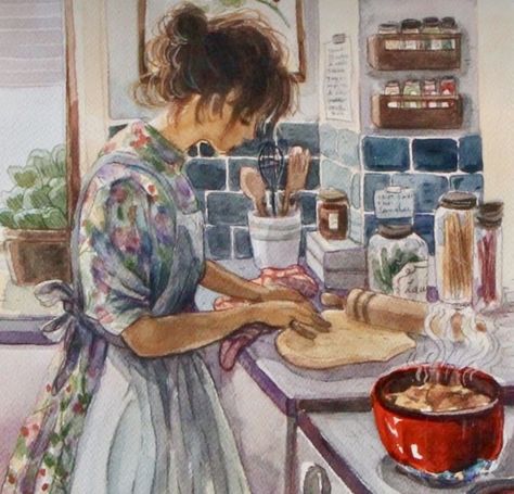 Crochet Blanket Colors, Cozy Lifestyle, Kitchen Scene, Romantic Comics, Oil Pastel Colours, Storybook Art, End Of Winter, Watercolor Subjects, Interior Illustration