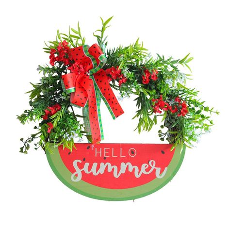 PRICES MAY VARY. HIGH-QUALITY:The spring summer watermelon wreath is made of cloth/wooden sign/plastic/branches. The floral flowers and leaves are well attached with the branches, not easily falling apart. UNIQUE DESIGN:Watermelons wreath door decoration perfectly captures the vibrant colours and attractive forms of watermelons. The dominant colours of red and green are just right to bring out the unique charm of the watermelon. SIZE:Our door plaque size is 15.75x13.78 inches. This size is suita Watermelon Sign, Farmhouse Holiday Decor, Porch Window, Sign For Front Door, Garden Farmhouse, Porch Windows, Window Garden, Summer Signs, Farmhouse Holiday