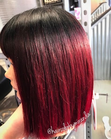 Redken hair color black burgundy red merlot maroon ombre color melt shadow root medium hair bob haircut @haircolorbymiranda Black Shadow Root Red Hair, Merlot Hair Color, Maroon Hair, Redken Hair Color, Magenta Hair, Plum Hair, Color Melt, Redken Hair Products, Brown Ombre Hair