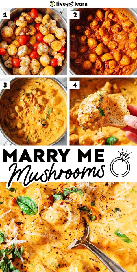 With meaty mushrooms and our famous Marry Me sauce, these Marry Me Mushrooms make the perfect quick and cozy dinner. The dish comes together in 25 minutes in one pan. Join thousands of readers who've made and loved our Marry Me recipes by adding this version to your must-make list! Marry Me Mushrooms, Romantic Dinner Recipes Vegetarian, Mushroom Meat Recipes, Marry Me Sauce, Marry Me Dinner, Vegetarian Recipes With Mushrooms, Mushroom Main Dish Recipes, Marry Me Food, Cozy Healthy Dinner