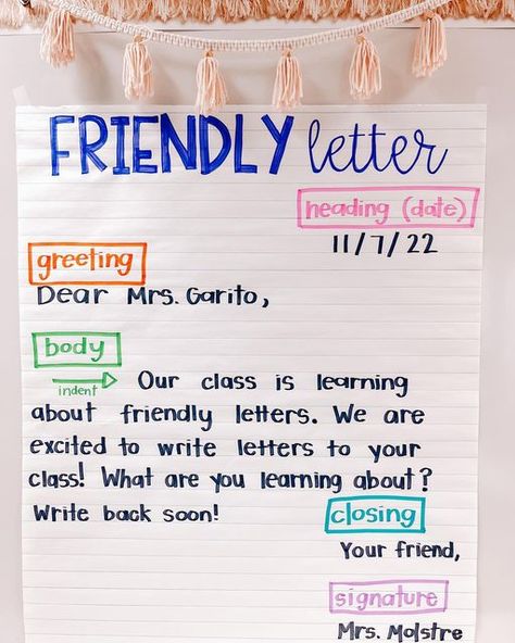 Writing A Friendly Letter 2nd Grade, Letter Writing Activities 2nd Grade, Friendly Letter Anchor Chart, Letter Writing Anchor Chart, Letter Writing Activities, Friendly Letter Writing, Second Grade Writing, Boho Teacher, Bee Classroom