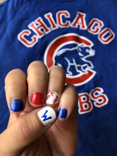 Cubs Baseball Game Outfit, Chicago Cubs Nails, Cubs Nails, Baseball Game Outfit, Go Cubs Go, Game Outfit, Cubs Baseball, Baseball Game, Gaming Clothes