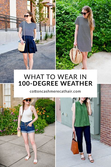 As a life-long Idahoan, I'm used to dressing for 100-degree weather! If you're new to triple digit heat, check out this post to learn what to wear in 100-degree weather plus find 12 outfit ideas to wear when it's 100°F outside. 100 Degree Weather Outfits, Work Sandals, Linen Tee, Sun With Sunglasses, Loose Tees, Cat Hair, Loose Outfit, Casual Work Outfits, Dressy Outfits