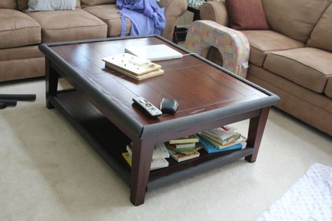 We have a pretty big coffee table (that I bought on Craigslist, of course) in the middle of our family room.  We needed something to protect... Home Daycare Ideas, Big Coffee Table, Baby Proof, Baby Bumper, Pipe Insulation, Big Coffee, Home Daycare, Organization Furniture, Diy Coffee Table