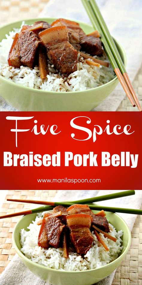 Oftentimes, the simplest and easiest recipes turn out best! This Chinese Five-Spice Braised Pork Belly is all that. There is  nothing complicated at all in this recipe and yet it comes out so flavorful and delightful. Five Spice Pork, Chinese Five Spice, Easy Party Desserts, Easiest Recipes, Braised Pork Belly, Five Spice, Mapo Tofu, Party Food Dessert, Slow Cooker Desserts