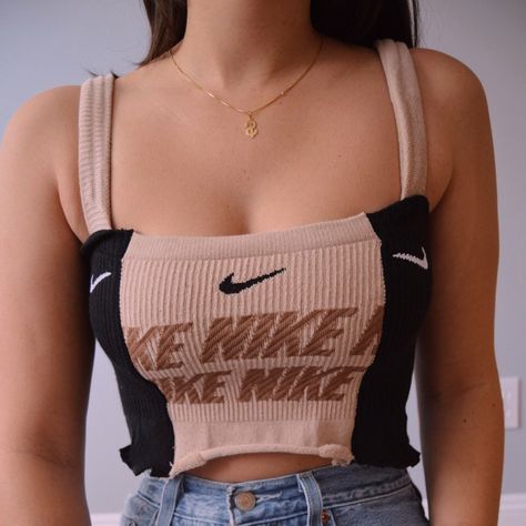 Nike Sock Top, Black Nike Socks, Reworked Nike, Nike Crop Top, Nike Socks, Custom Nikes, Black Nike, Black Nikes, Crop Top