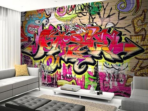 Graffiti In The Interior – 17 Astonishing Ideas For Your Inspiration Graffiti Bedroom, Graffiti Room, Teenage Room Decor, Wall Graffiti, Wallpaper Fashion, Large Mural, Graffiti Murals, Graffiti Wallpaper, Graffiti Wall Art