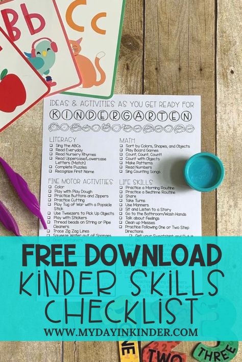 Kindergarten Skills Checklist: Getting Ready for Kindergarten Kindergarten Skills Checklist, Ready For Kindergarten Checklist, Nursery Rhyme Math, Kindergarten Checklist, Getting Ready For Kindergarten, Get Ready For Kindergarten, Kindergarten Readiness Checklist, Ready For Kindergarten, Teacher Classroom Decorations