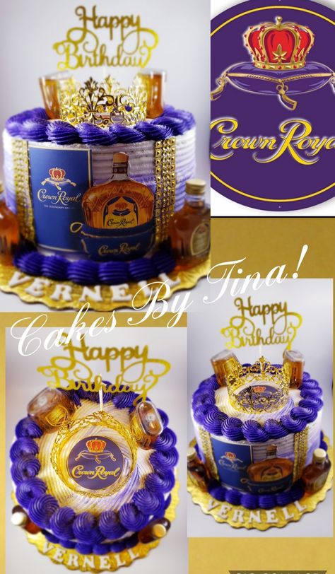 Crown Royal birthday cake! Crown Royal Birthday Cake, Crown Royal Birthday Ideas For Men, Crown Royal Cakes For Men, Royal Birthday Cake, Crown Royal Cake, Alcohol Cakes, Liquor Cakes, Birthday Cake Crown, Alcohol Birthday Cake