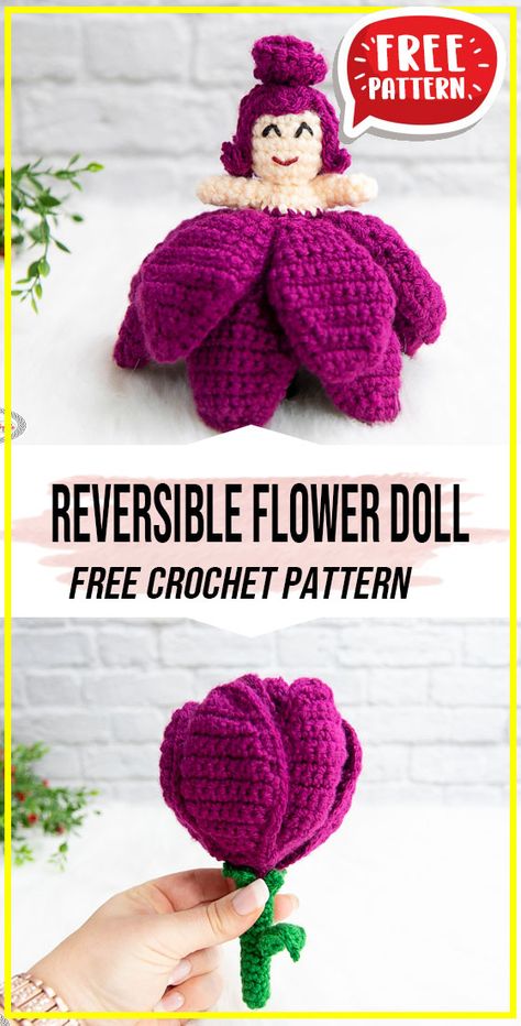 Crochet Rose Doll Pattern, Crochet Reversible Flower Doll, Free Reversible Crochet Patterns, Reversible Crochet Doll, Reversible Rose Fairy Crochet Pattern Free, Reversible Flower Fairy Crochet Pattern Free, Crochet Reversible Flower Doll Free Pattern, Crochet Reversible Doll Free Pattern, Crochet Reversible Amigurumi