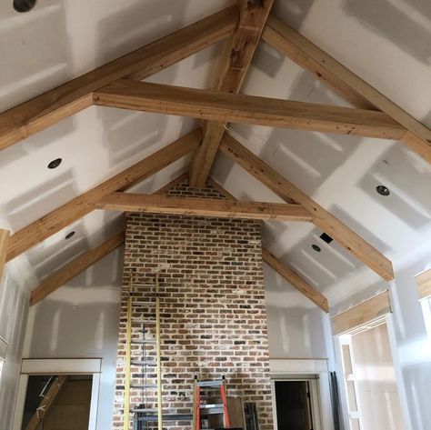 Ceiling Beams Living Room, Vaulted Ceiling Beams, Cathedral Ceiling Living Room, Bedroom Door Decorations, Exposed Trusses, Exposed Beams Ceiling, Beams Living Room, Vaulted Ceiling Living Room, Living Room Plan