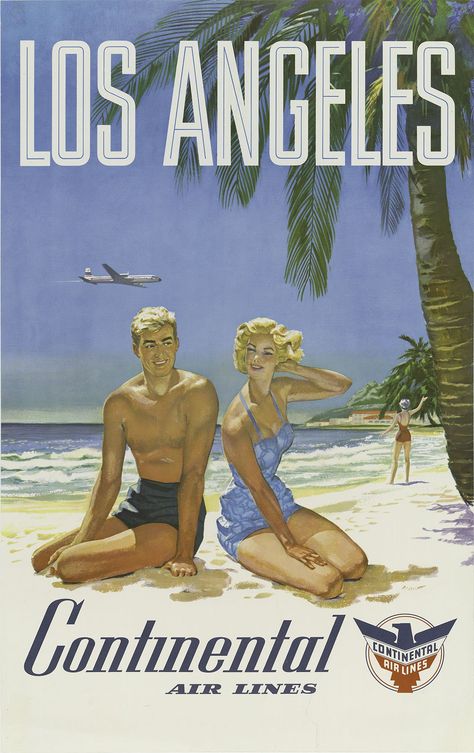 Awesome 20th Century American Travel Posters - Flashbak Los Angeles Travel Poster, Los Angeles Poster, Vintage Airline Posters, Poster Vintage Retro, Los Angeles Travel, Vintage Airlines, Vintage Los Angeles, Air Lines, Los Angeles Usa