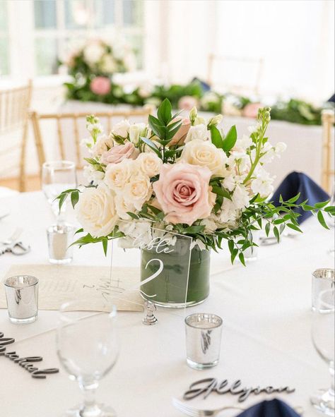 White And Blush Table Arrangement, Pink And White Table Centerpieces, Round Table Centerpieces Bridal Shower, Blush Pink And White Centerpieces, Table Flower Centerpieces Wedding, Blush And White Centerpieces, Blush Pink And Sage Green Wedding Flowers Centerpieces, Low Centerpieces Wedding Round Table, Pink And Green Centerpieces